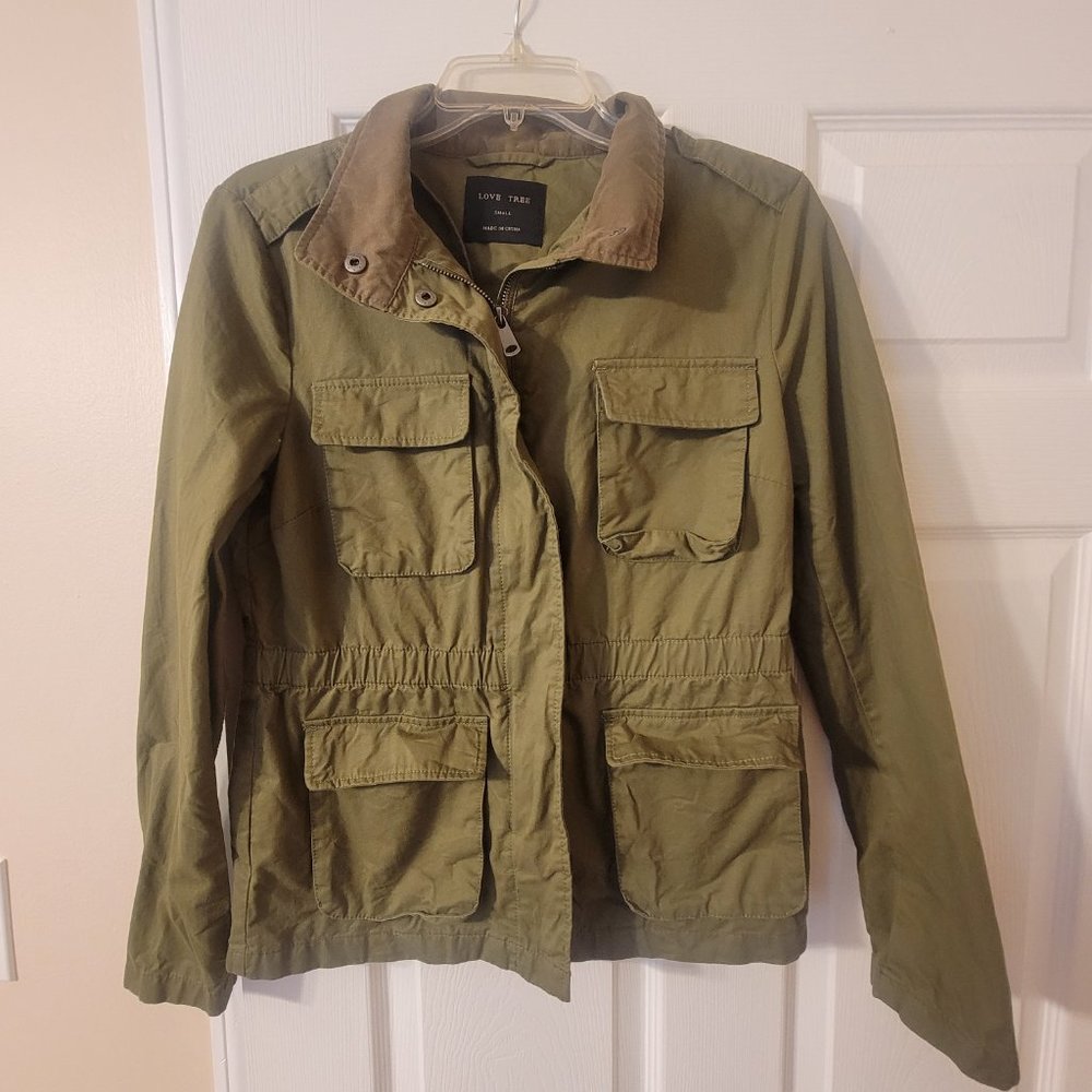 Love Tree Olive Green Lightweight Utility Jacket - Size Small